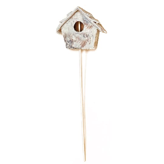 13.5" Artificial Frosted Birdhouse on Picks, 2ct.